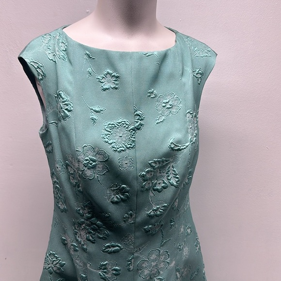 Talbot Runhof Dress Midi Fit Flare Sleeveless Floral 3D Embossed Teal Blue Small - Picture 6 of 13